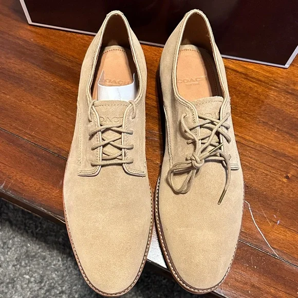 Coach Men's Taupe Suede Oxfords - Picture 3 of 13